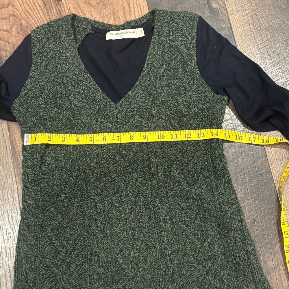 Pilcro and the Letterpress byAnthropology Green/Navy Cable Knit V-Neck Sweater - Picture 14 of 15